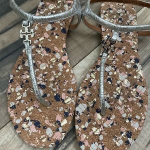 Tory Burch silver thong sandals